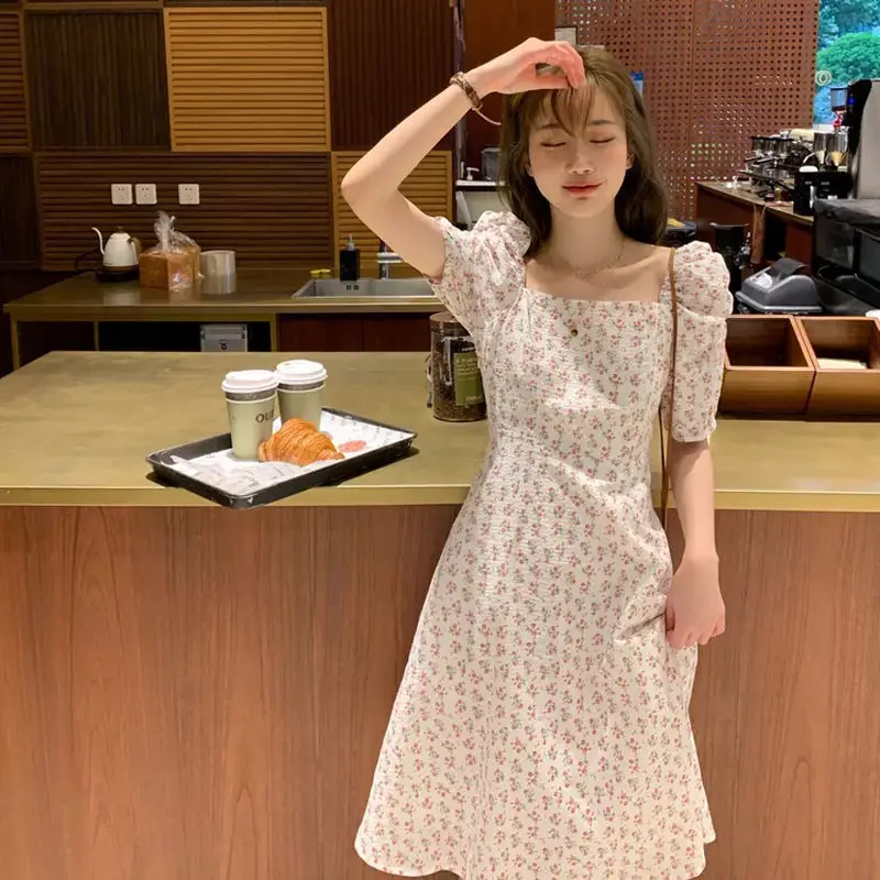 Dress Womens Summer Floral Trendy New Simple Chic Daily Lady A-Line Casual Vintage Elegant Clothing Soft Ulzzang Fit Knee-length purple dress Dresses