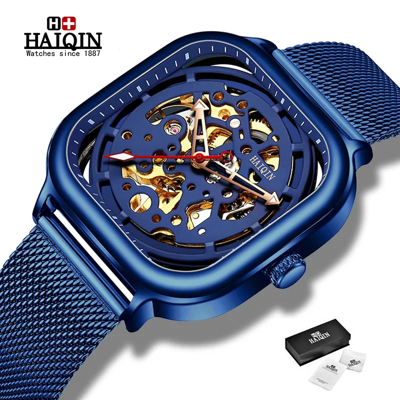 

HAIQIN mechanical watch blue dial business automatic waterproof mens watches top brand luxury watch male military reloj hombre