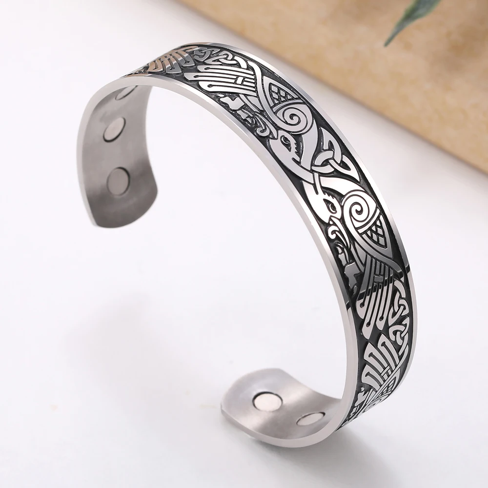 COOLTIME Stainless Steel Cuff Bracelet Engraving Inspiration Female Magnetic Health Bracelet Jewelry Gifts for Women