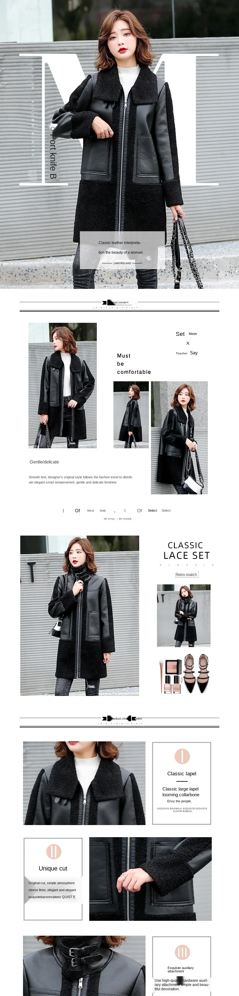 Winter Women Sheepskin Long Coats Thick Eco-leather Lambskin Wool Fur Big Pockets Jackets Splicing Black Motorcycle Outwear Hot