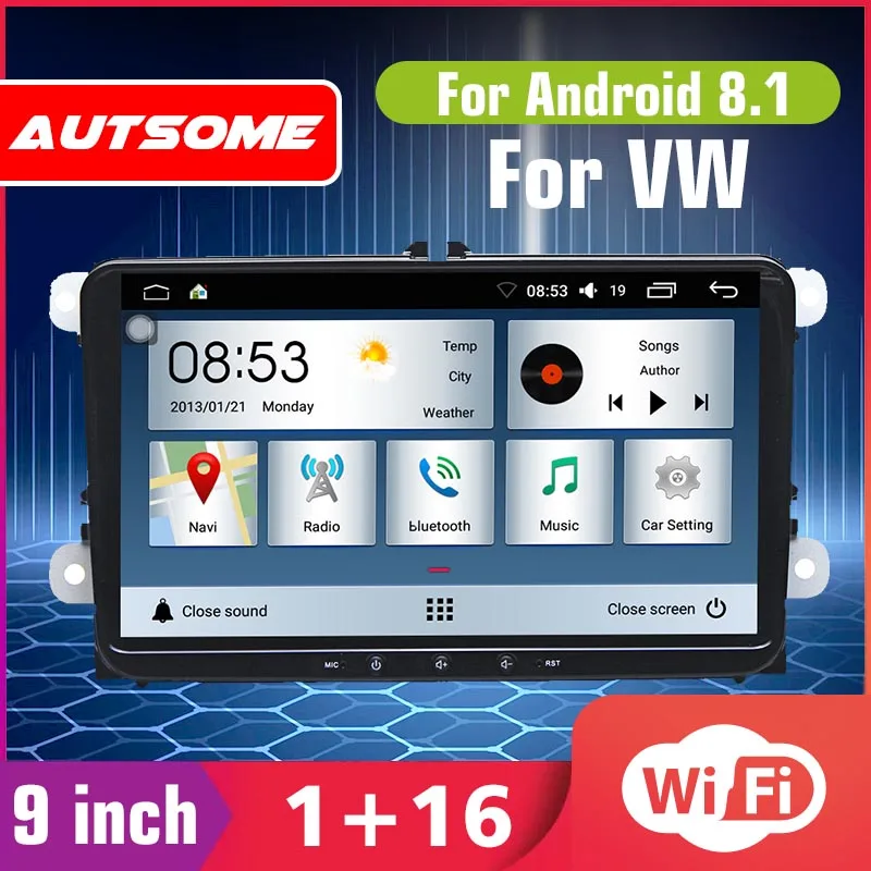 

9" Android 8.1 Car Radio 1G+16G Quad Core bluetooth WIFI GPS Nav Radio Video MP5 Player For Skoda Seat for VW Wifi 4G FM Stereo
