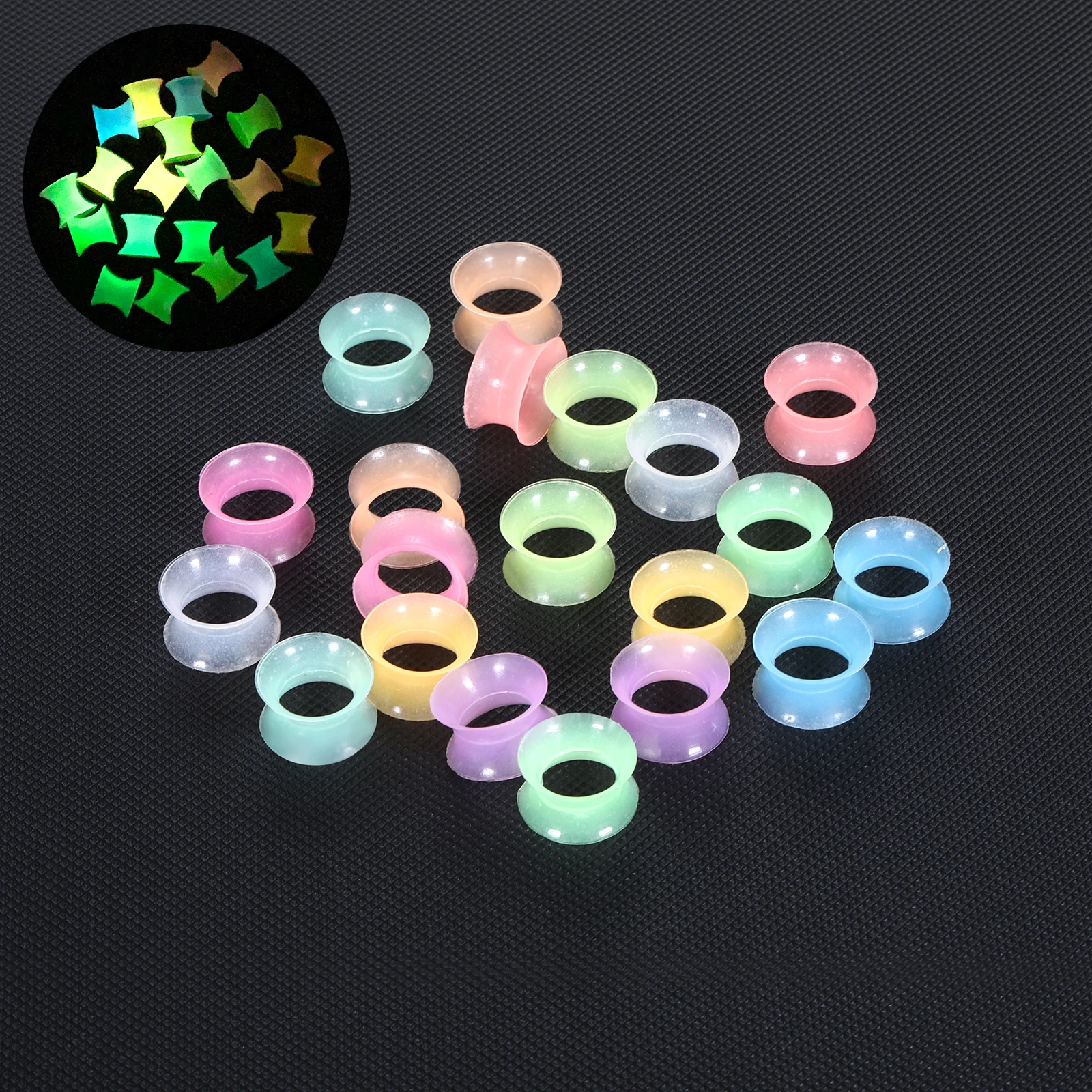 

20Pcs Mixed Colors Silicone Ear Plugs Tunnels Earlets Glow in the Dark Ear Dilations Stretcher Expander Earring Piercing Gauges