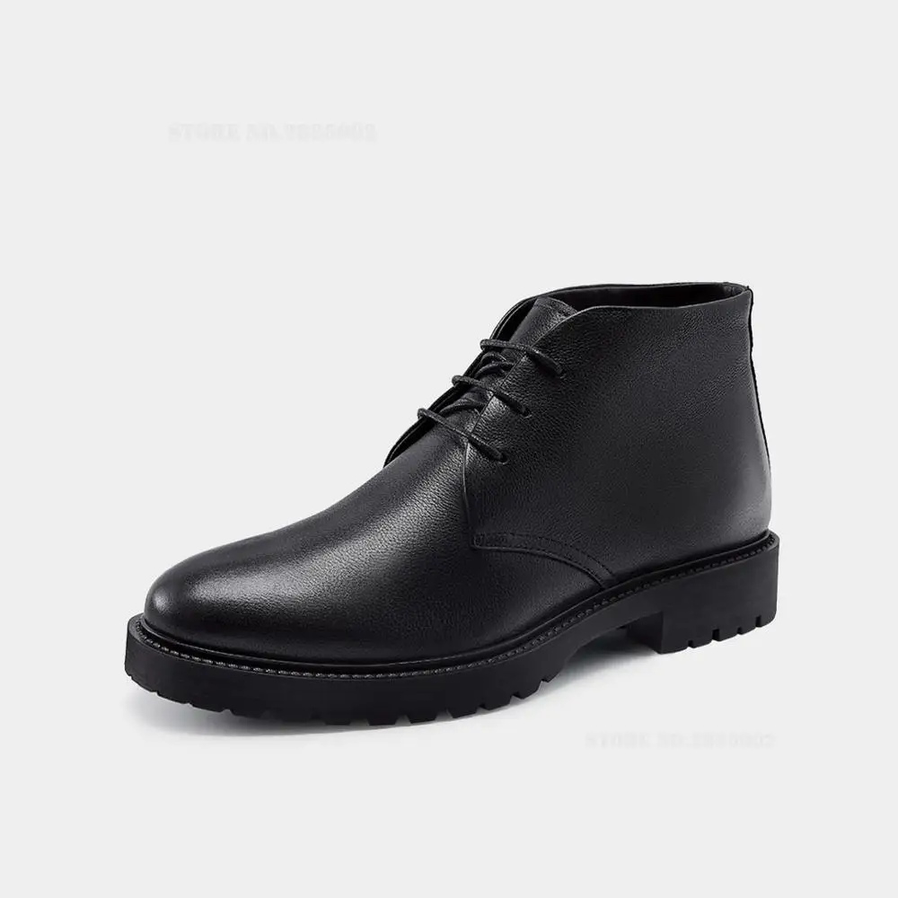 Black 43 Xiaomi Qimian/мужские бархатные теплые кожаные ботинки с шерстяной подкладкой; зимние ботинки; ботинки из воловьей кожи на резиновой подошве; деловая обувь из кожи высокого качества - Цвет: Black 43