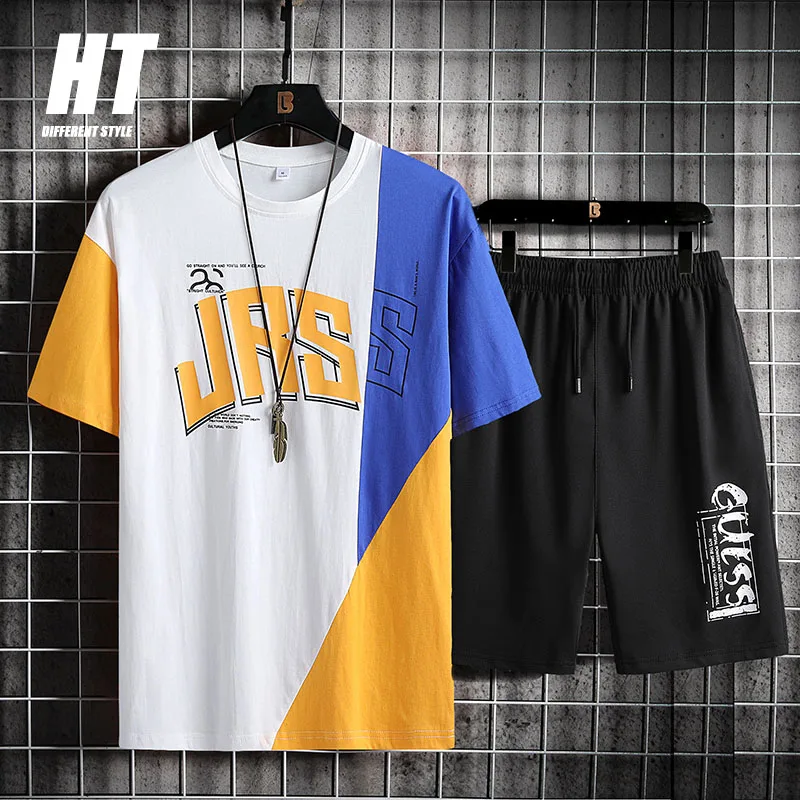 Chándal con estampado de letras para hombre, conjunto de manga corta, Camiseta corta, pantalones cortos, trajes deportivos informales, ropa de calle de Hip-hop, 2 uds.