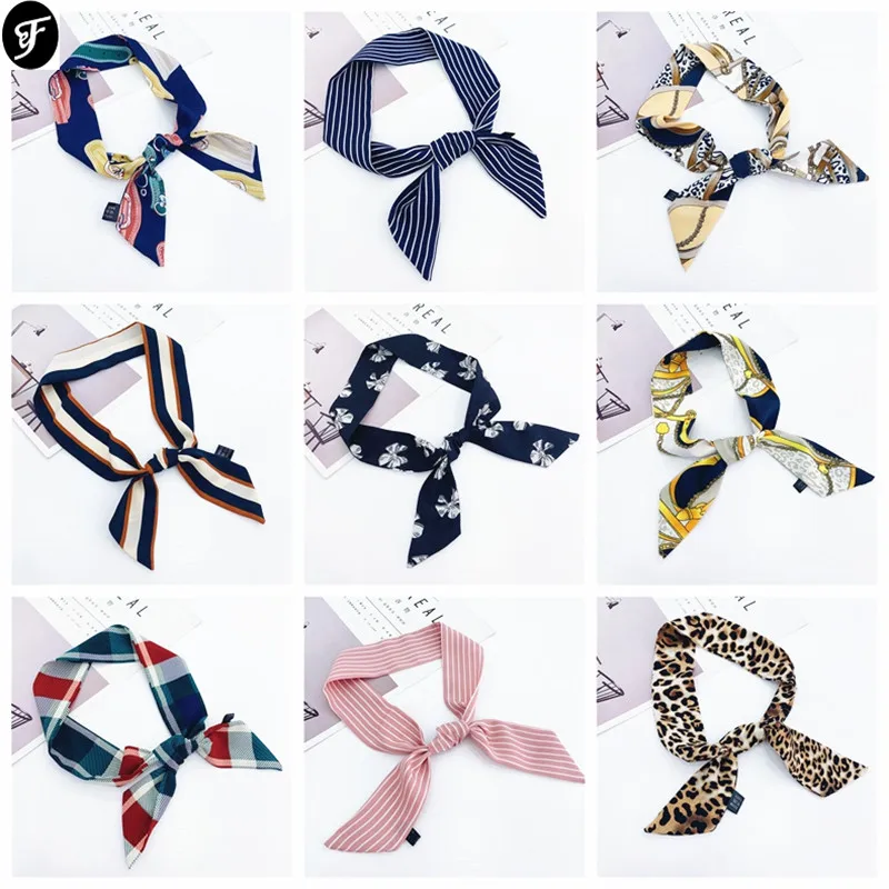 

Women Twill Satin Silk Feeling Multifunctiona lHair Wrapping Scarves Handle Bags Scarf Small Ribbon Hair Band Headband Scarves