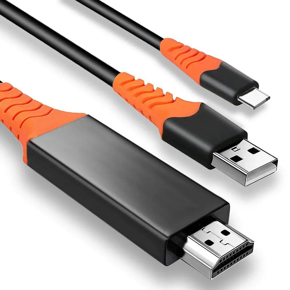 Тип C к HDMI 2 м кабель адаптер конвертер со сверхвысоким разрешением Ultra HD, 1080P 4 к зарядки HDTV Видео кабель для MacBook 30/60Hz черно-оранжевый
