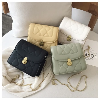 

Small Pu Leather Crossbody Bags 2019 Women's Bag Chain Rhombus Simple Messenger Bag Fashion Small Square Ladies Shoulder Bags