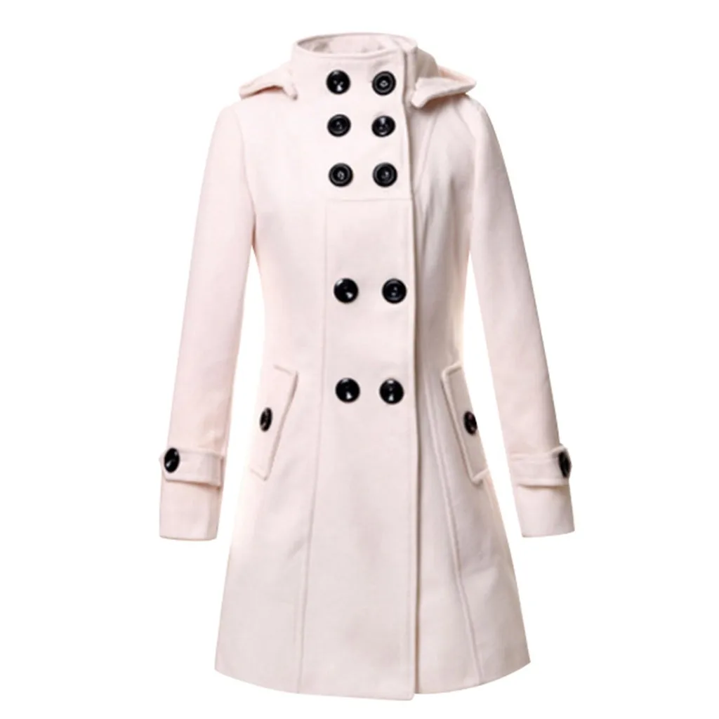 Осенне-зимнее женское Шерстяное Пальто с капюшоном, двубортная верхняя одежда с высоким воротником, куртка, пальто, свободное Женское пальто