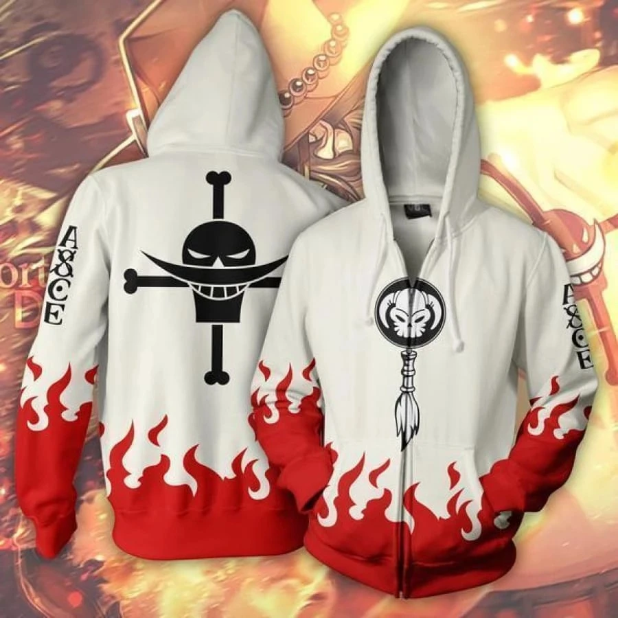 Portgas D Ace Whitebeard Pirates One Piece Zip Up Hoodie Anime 3d Pirnted Hooded Hoodie Sweatshirt For Spring Autumn Sportswear Hoodies Sweatshirts Aliexpress
