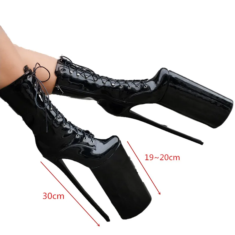 

Sexy High Heels Steel Tube Dance Ankle Boots Lace Up Shoes Woman Platform Stiletto Heels Women Shoes 30cm High Heel Ankle Boots