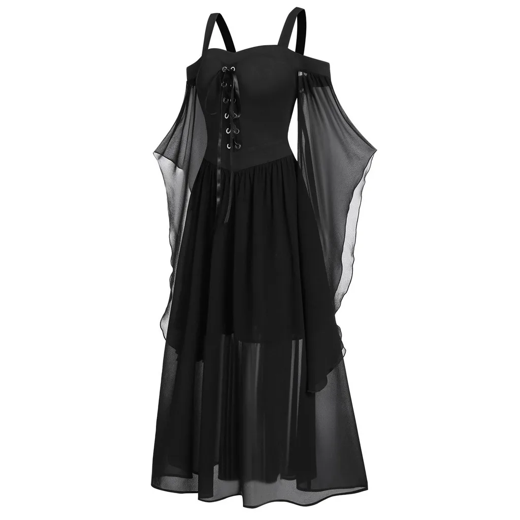 Vestidos femininos/Осенняя коллекция года; женский топ с открытыми плечами; большие размеры; платье на Хэллоуин со шнуровкой и открытыми плечами