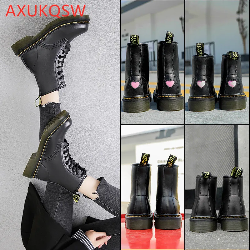 Winter Genuine Leather Women's Boots Love Black Casual Ankle Boots Girls Fashion Boots Zipper Motorcycle Boots Dance Shoes