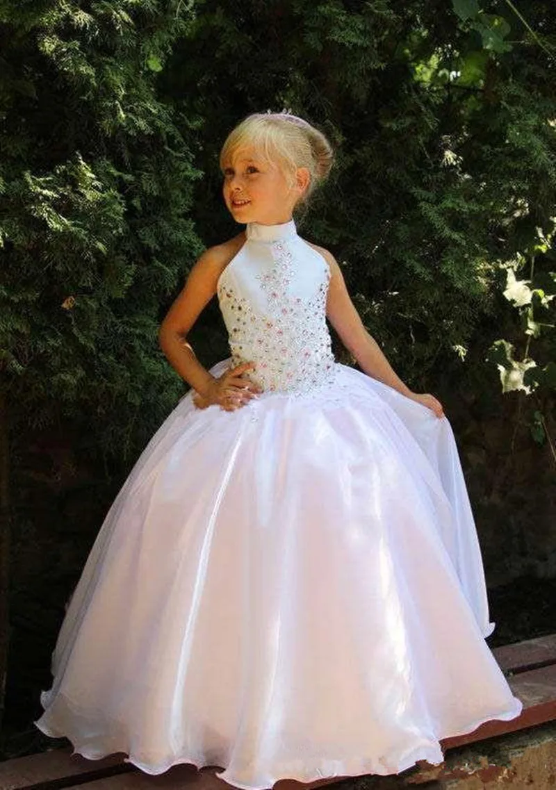 Милые Платья с цветочным рисунком для девочек белые платья высоким воротом