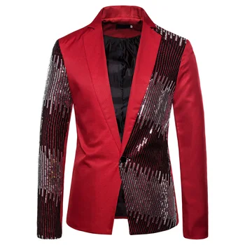 

Puimentiua 2019 Men Shiny Sequin Glitter Embellished Blazer Jacket Men Nightclub Blazer Party Suit Jacket Stage Singers Clothes