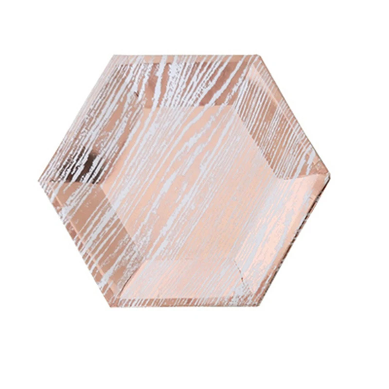 Set2-rose gold 7inch Ipalmay-металлические деревянные зерна шестиугольный бумажный вечерние чашки тарелки салфетки День рождения Свадьба год столовая посуда все для праздника - Цвет: Set2-rose gold 7inch