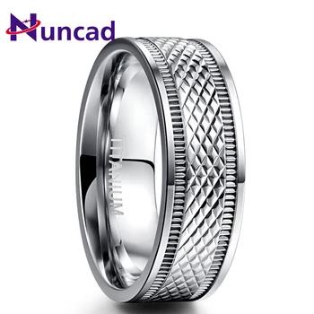 

NUNCAD Stainless Rings 8mm Men's Rhombus Grid Pattern Titanium Wedding Band High Polished Promise Ring Comfort Fit Size 7-12