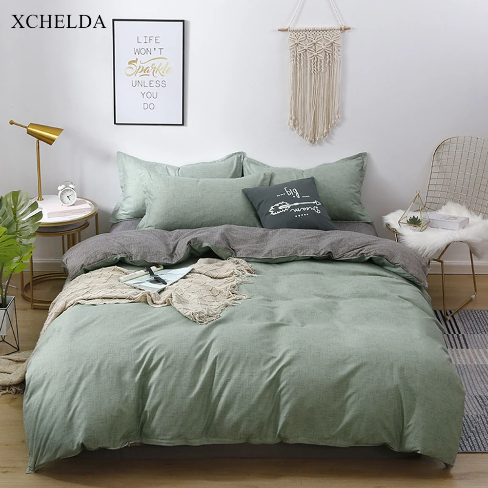 Green Comforter Duvet Cover Bed Sheet set Double Queen King Size Bedding Set Solid Luxury Grey Cotton Adult linens Home Textile