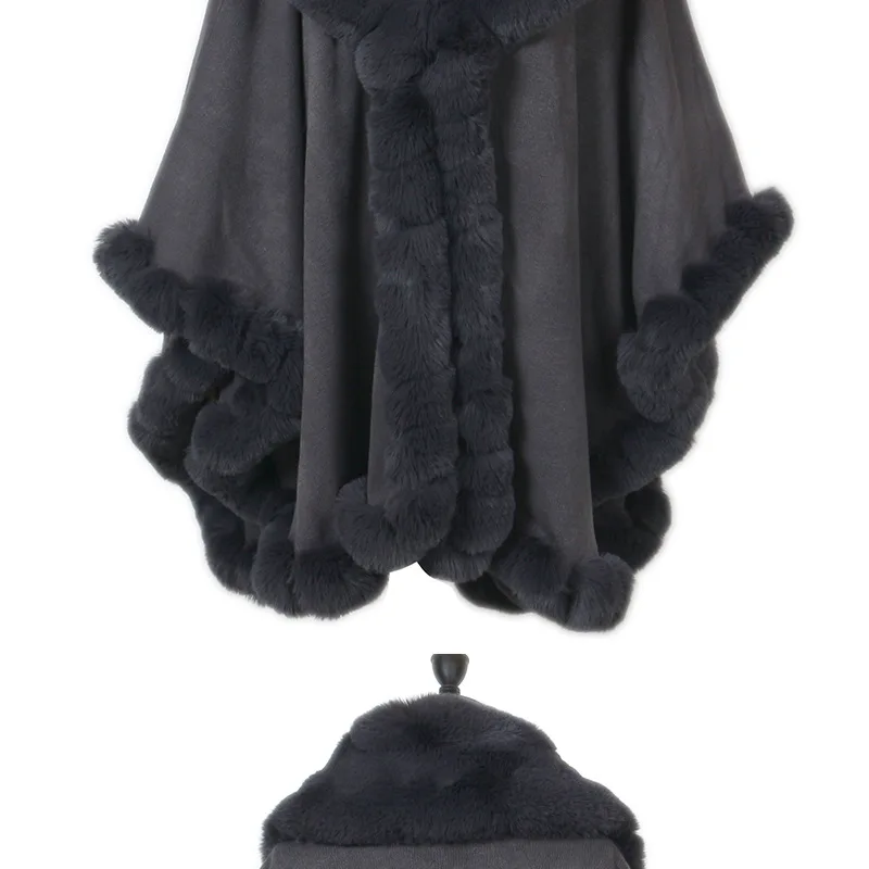 Europe and the United States autumn and winter new imitation cashmere cloak female warm solid color imitation hare hair