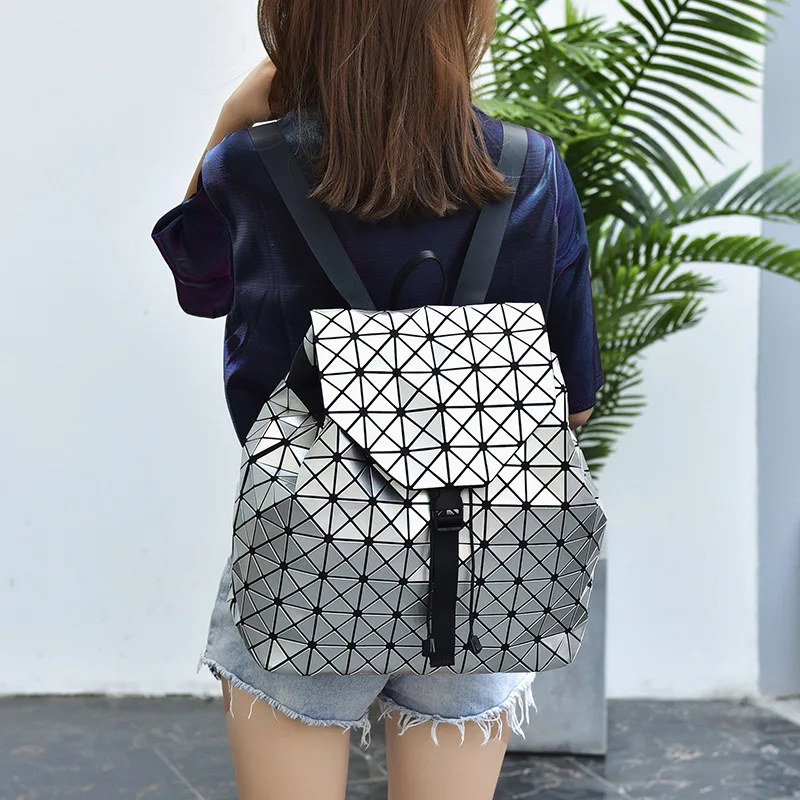 Xzp 여성 배낭 접기 기하학 배낭 mochila feminina mujer 십대 소녀 bagpack drawstring 가방 홀로그램 배낭