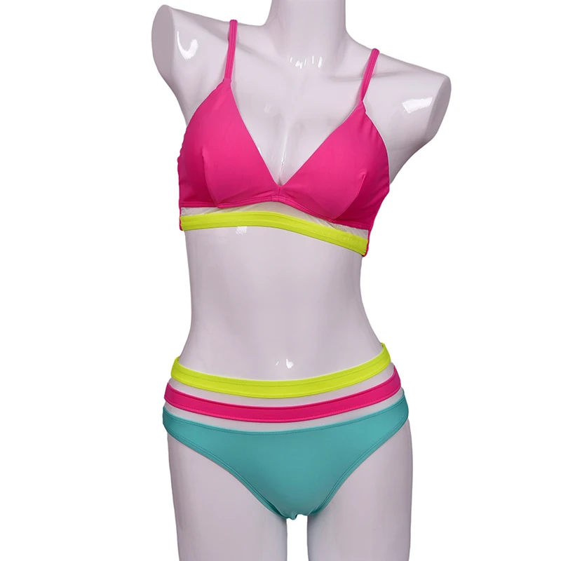 Riseado Push Up Bikini Set Mesh Swimwear Women Patchwork Swimsuits Sexy Biquini String Strap Beach Wear 2020 Summer Bikinis