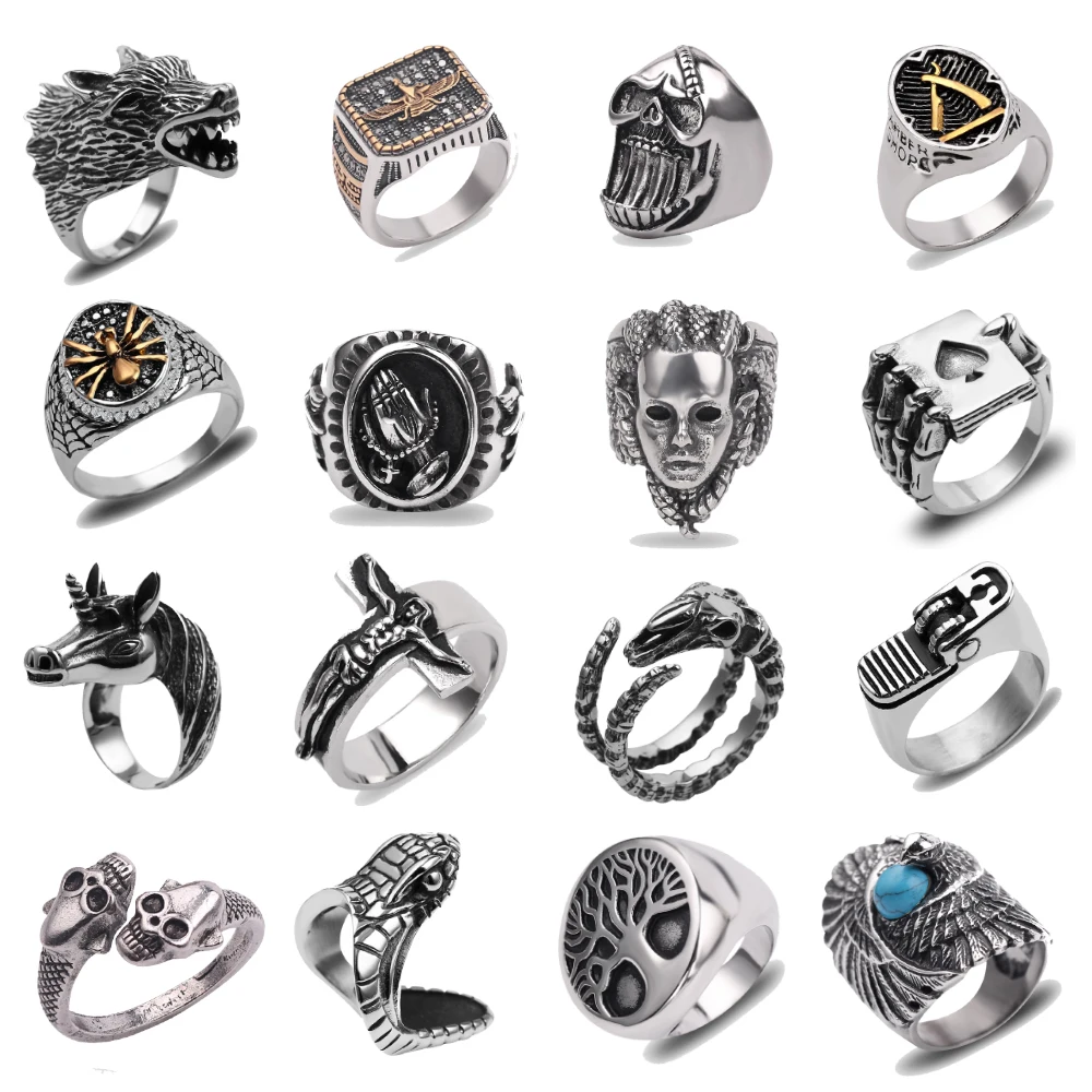 Мужские кольца в стиле ретро готика панк модные с зажигалкой игральными картами