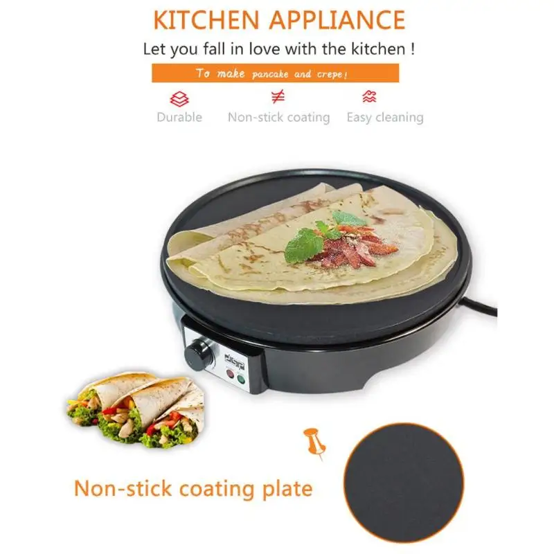 

Non-stick Electric Crepe Maker Pizza Maker Pancake Maker Griddle with Batter Spreader+Wooden Spatula Cooking Pan 2019