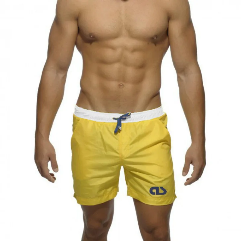 New Mens Swim Shorts Quick-drying Men's Beach Pants Microbomb Adult Beach Short Solid Polyester Summer Men Beach Short Swimwear - Цвет: Yellow white