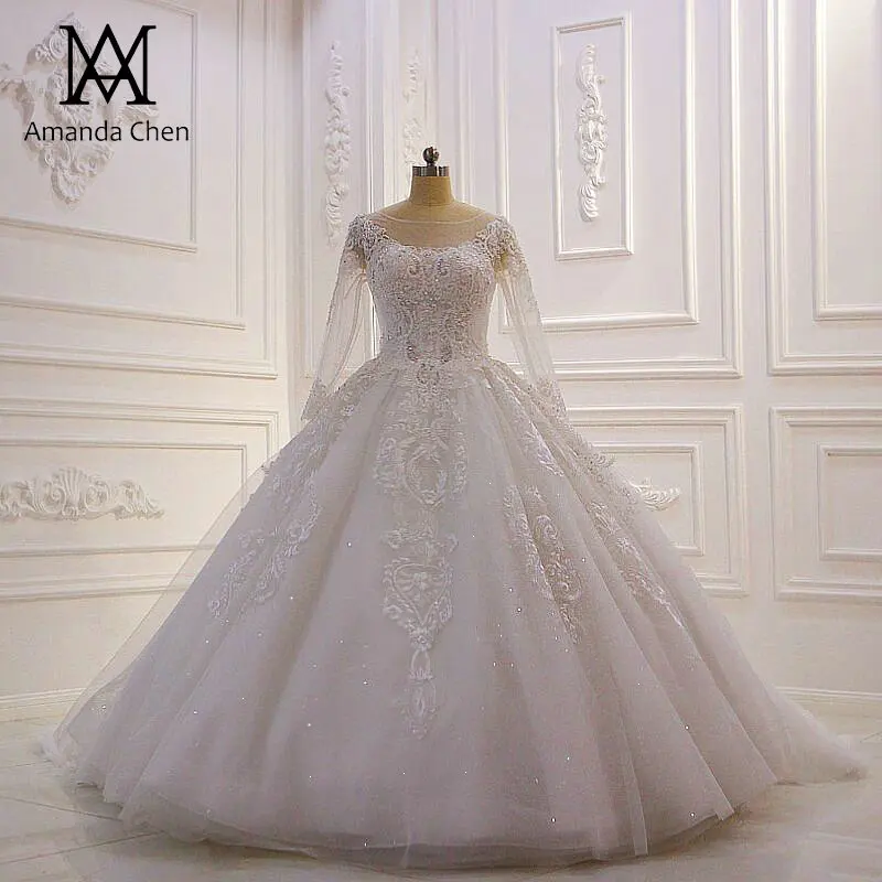 Robe de mariee свадебное платье с длинным рукавом и кружевной аппликацией
