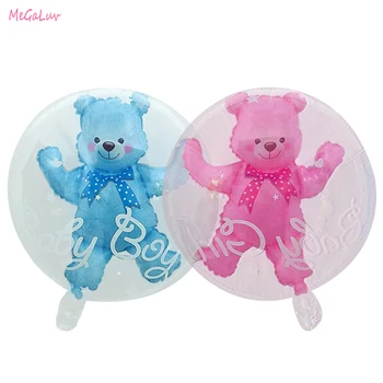 

24Inch Baby Boy Girl Bubble Balloon Blue Pink 4D Bear Foil Balloons Kids Birthday Gender Reveal Decorations Baby Shower Kids Toy