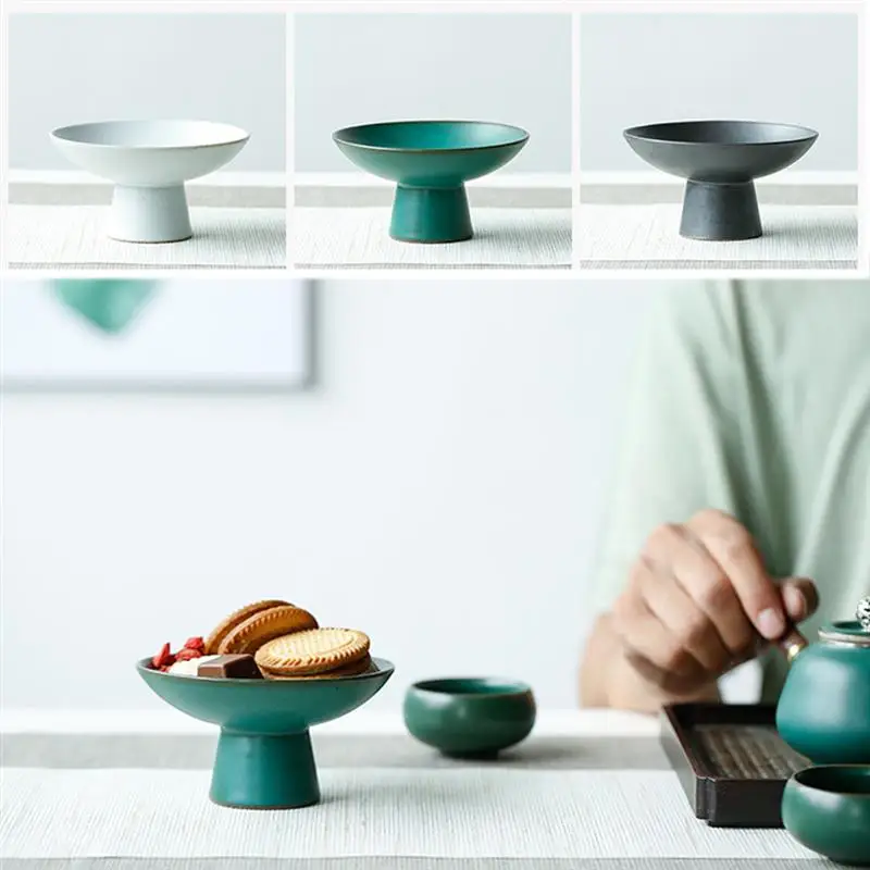 Керамическая тарелка с высокой ногой в японском стиле десертное блюдо для торта