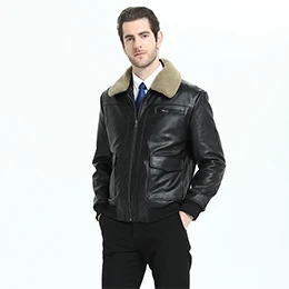 Мужская кожаная куртка, стеганая с меховым воротником, телячья кожа, куртка пилота, куртка из коровьей кожи, мужская зимняя куртка, M301 - Цвет: Черный
