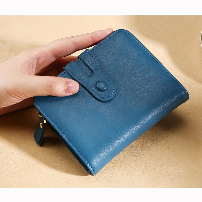 Женский кошелек RFID визитница короткий женский кошелек из натуральной кожи маленькие кошельки женские сумки-клатчи портмоне для девочек Cartera Mujer - Цвет: blue
