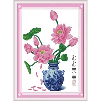 

Joy Sunday Happy&harmonious DIY Crafts Cross Stitch Kits Printed Patterns 11&14CT DMC Counted on Canvas Chinese Embroidery Sets