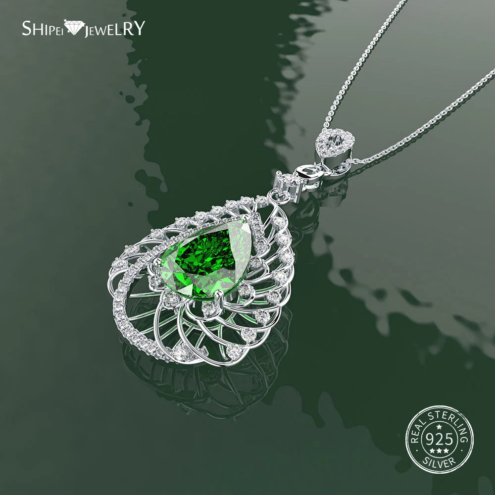 Shipei 925 пробы серебро модное Белое золото созданное лабораторное сапфир драгоценный камень грушевое ожерелье для женщин девушек Подарок на день рождения