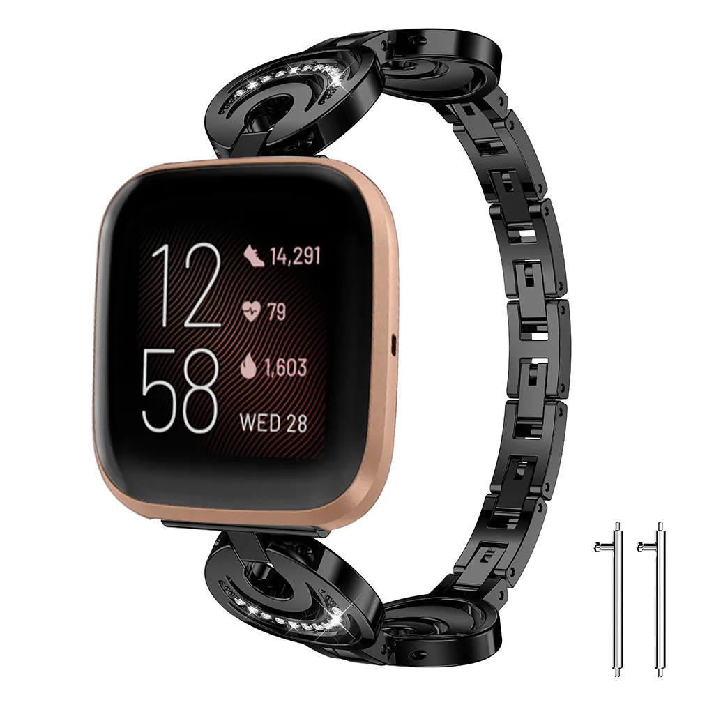 Модный металлический ремешок для часов с кристаллами Полумесяца для Fitbit Versa 2# BO