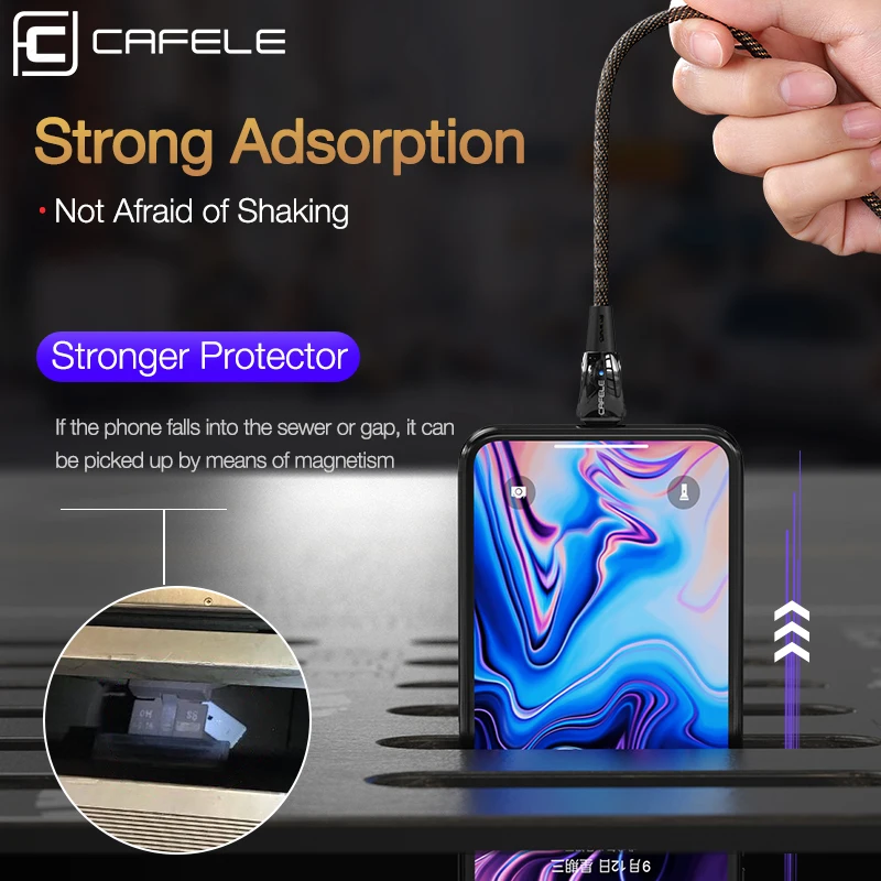 CAFELE, новейший светодиодный магнитный usb-кабель QC3.0 для iPhone, кабель Micro USB, Тип C, плетеный кабель, зарядное устройство для samsung, Xiaomi, huawei