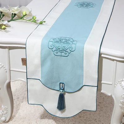 light blue Последний китайский стиль роскошный настольный бегун украшение дома прямоугольная скатерть высокого класса винтажный обеденный стол защитный коврик - Цвет: light blue