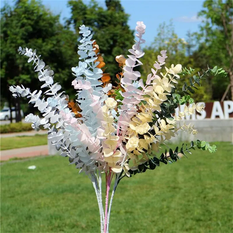 

10Pcs Fake Long Stem Autumn Eucalyptus 33.46" Length Simulation Real Touch Leaf for Wedding Home Decorative Artificial Plants