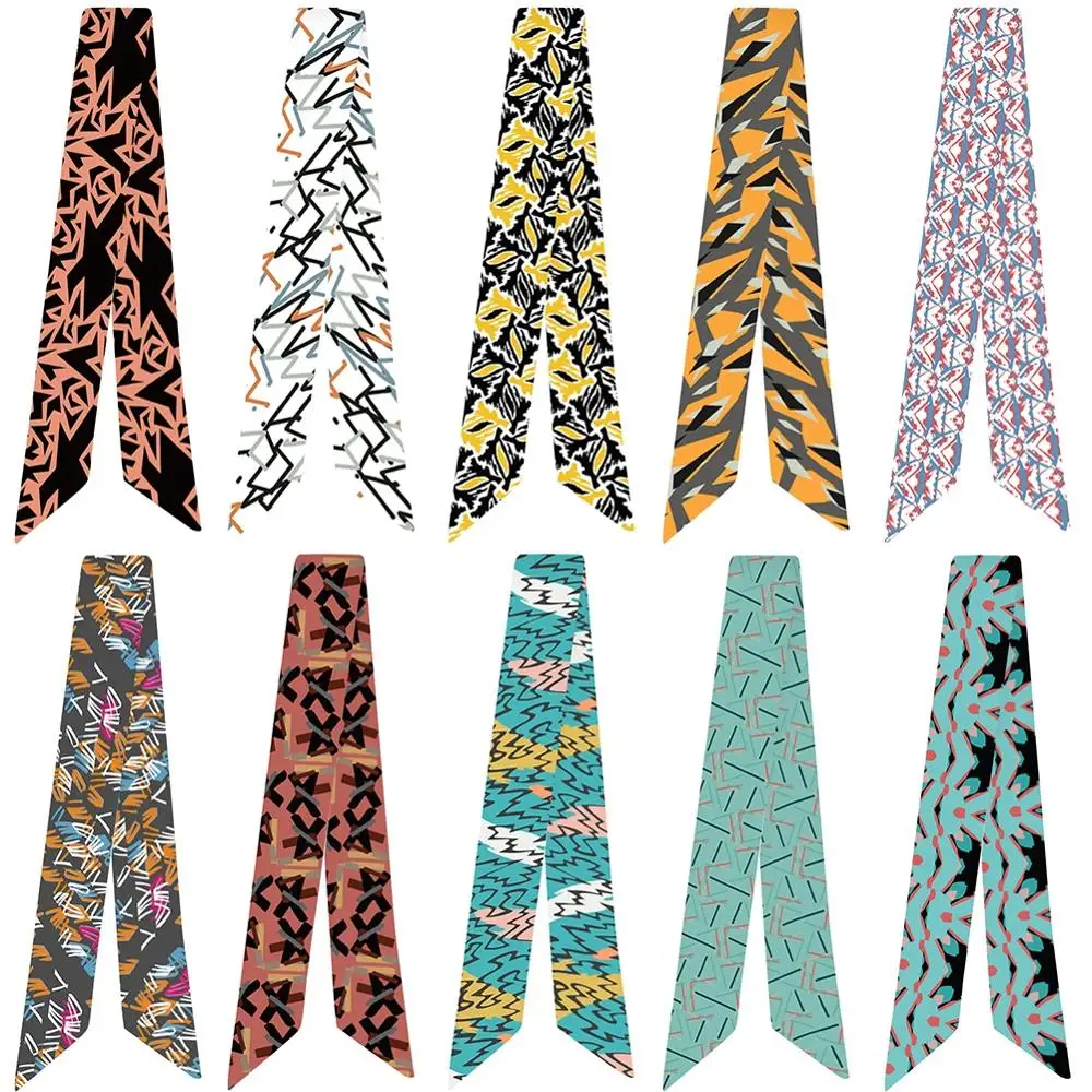 

Irregular Geometric Pattern Printing Variety Bag Handle Tie Wrap Silk Scarf Small Scarf