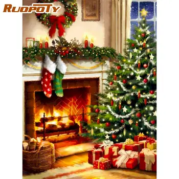 

RUOPOTY 60x75cm Painting By Numbers Kits Christmas Tree Scenery Picture Diy Framed On Canvas Acrylic Coloring Home Wall Photo