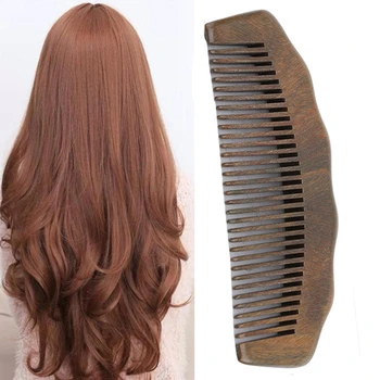 

brown Wooden Health Brush Detangle Comb Wide Tooth Anti Static Natural Sandalwood Home Hair Tools Salon Women Long Waist