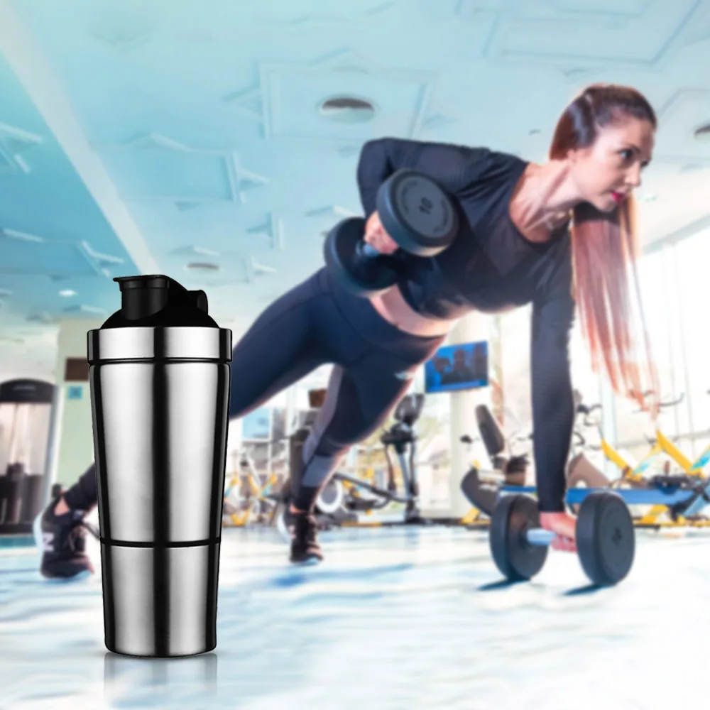 Большая емкость протеиновый порошковый шейкер бутылка 700 мл + 200 из нержавеющей