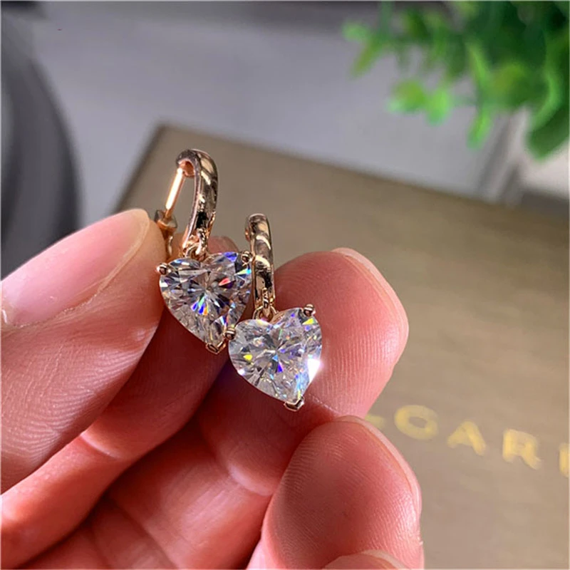 Pendientes de aro de cristal con forma de para mujer, aretes de boda de Color oro rosa y joyería clásica de circón blanco para novia| Pendientes aro| - AliExpress