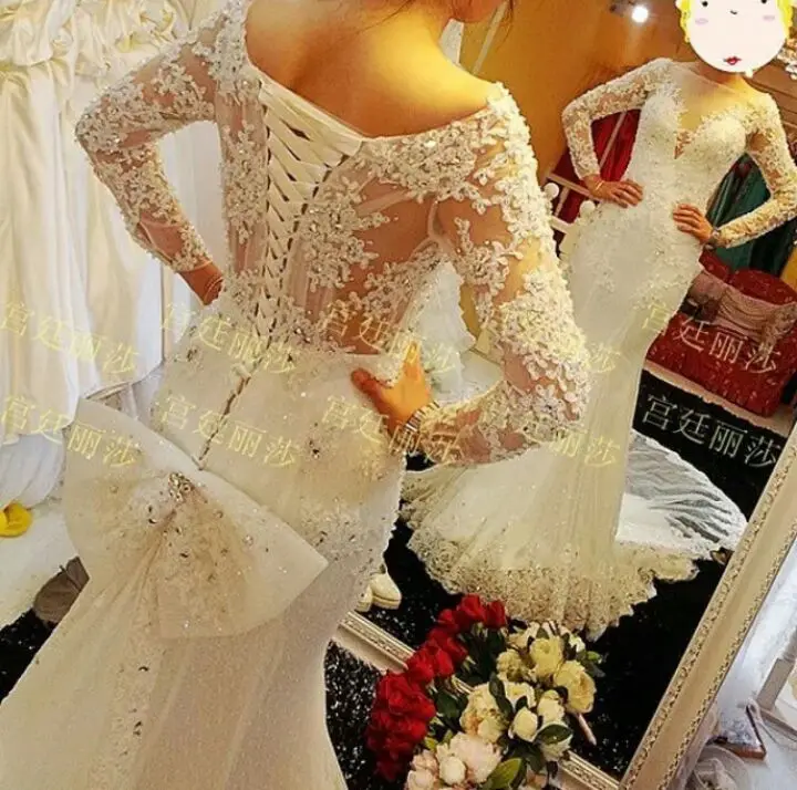 

Beautiful Long Sleeve vestido de noiva Appliques robe de mariee Beaded Mermaid bridal gown 2018 mother of the bride dresses
