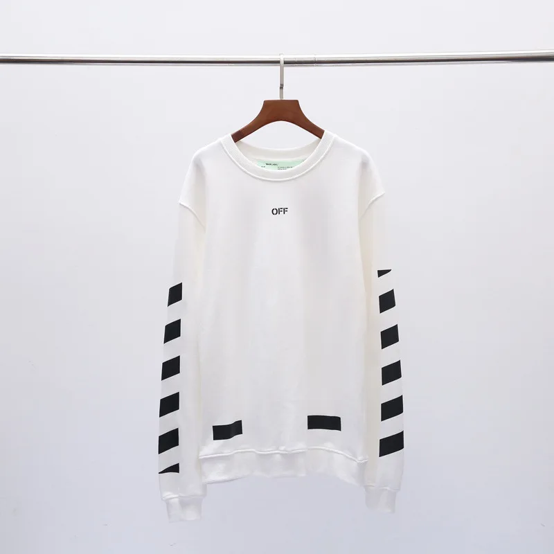 OFF-WHITE OW VIRGIL ABLOH trend свободная хип-хоп Уличная с длинным рукавом с круглым вырезом в полоску плюс бархатная мужская толстовка с капюшоном куртка