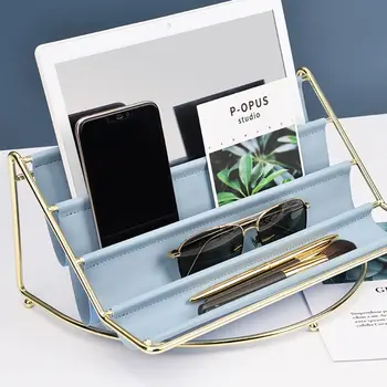 

Nordic Style Multilayer Iron Leather Storage Tray for Jewelry Phone Keys Eyeglasses Remote Control Desktop Rack Decor