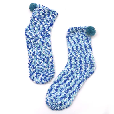 light blue Зимние теплые плотные носки для женщин, хлопок, шерсть, кашемир, зимние носки, бесшовные махровые сапоги, модные цветные носки для сна - Цвет: light blue
