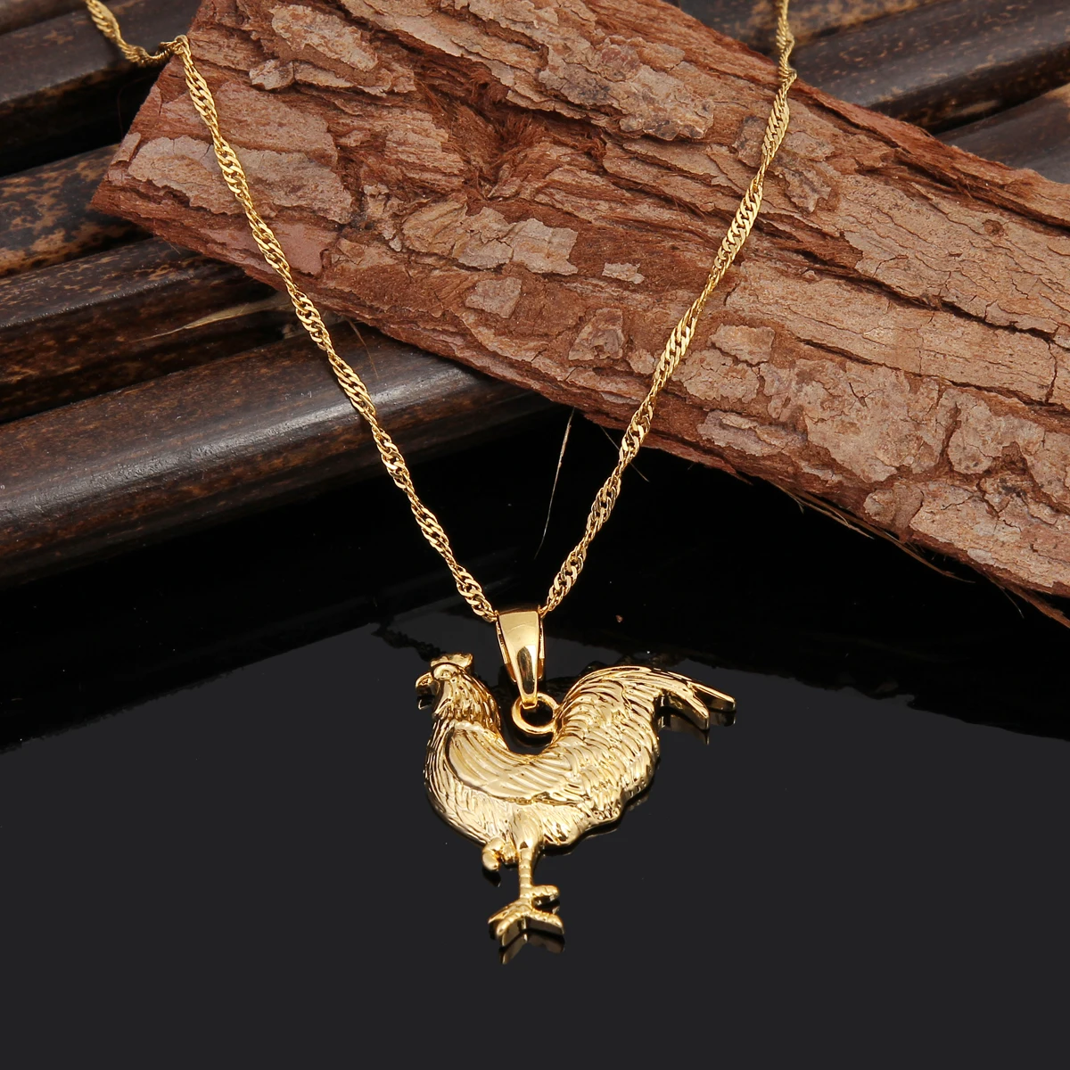 Gold Color Animal There-dimensional Rooster Chicken Pendant Women Necklaces 5