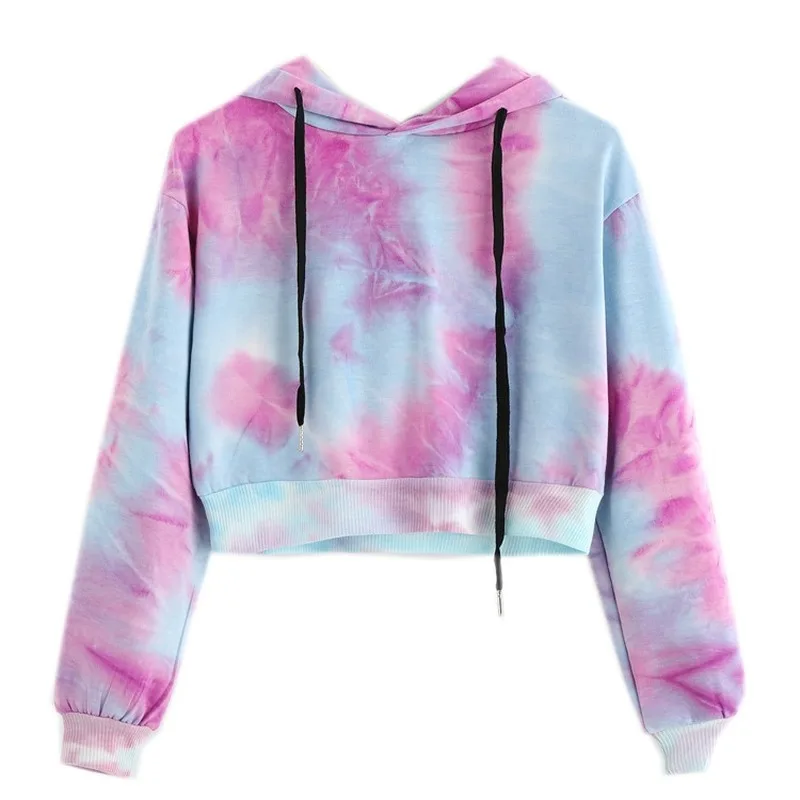 Print Colorful Hoodies Summer Women Crop Tops Sweatshirt Long Sleeve Cropped  Hoodie Streetwear Plus Size womens Top Clothes