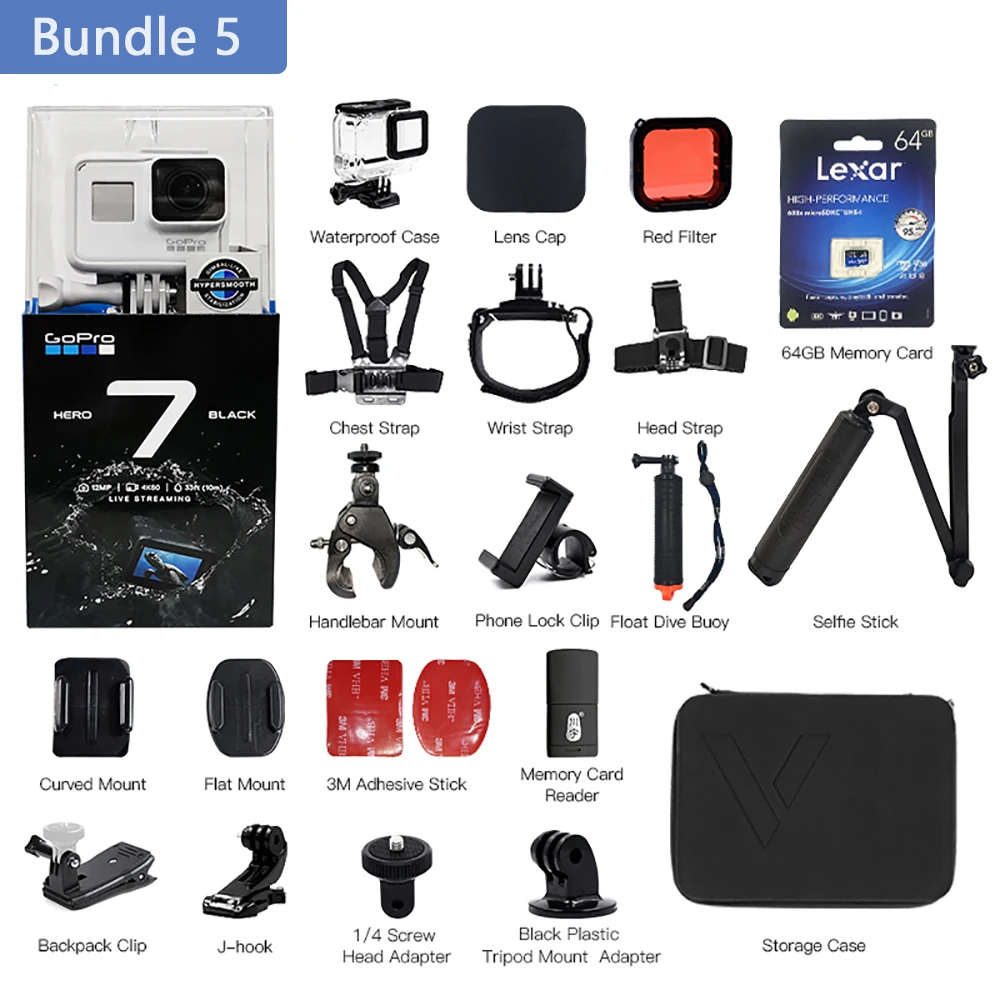 Bundle 5 Gopro HERO7 Black(ограниченная серия Dusk White) CHDHX-702 Водонепроницаемая экшн-камера Go Pro экшн камера - Цвет: Bundle 5